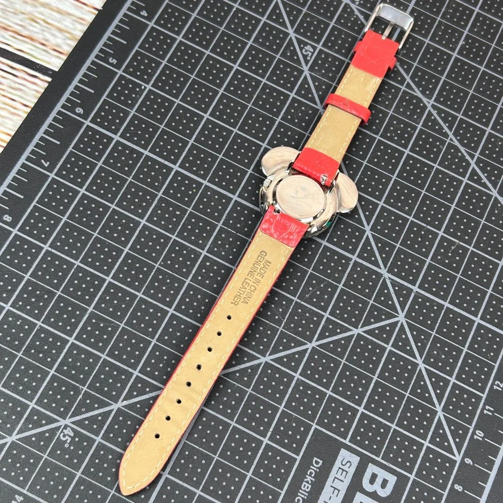 Disney Store Minnie Mouse Watch Red Leather Rhinestone Silver Tone‎ Never Worn